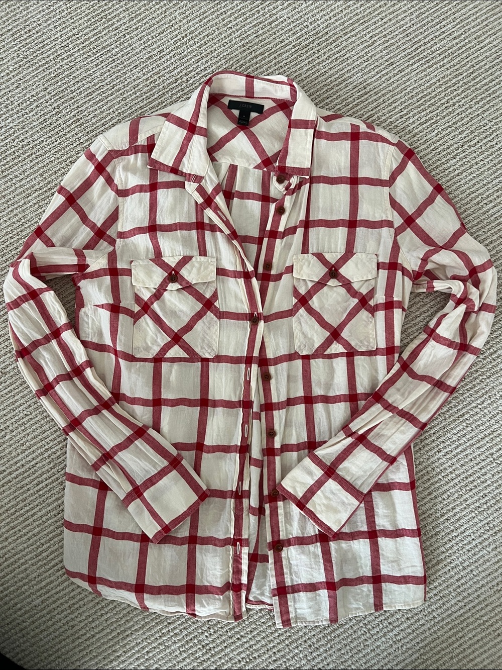 J Crew Women’s White and Red Plaid Lightweight Shirt